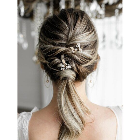 Wedding Hair Accessories Pearl Rhinestone Leaf Pins Set for Brides Bridesmaids main image 4
